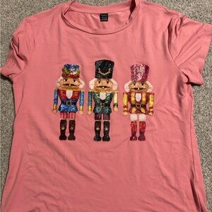 SHEIN Pink Short Sleeve Tee with Nutcracker Design